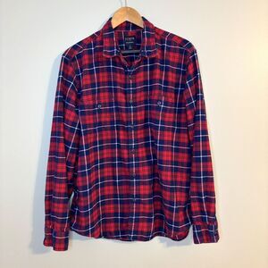 J Crew Flannel Shirt Men XL Red Blue White Plaid Lumberjack Cabincore